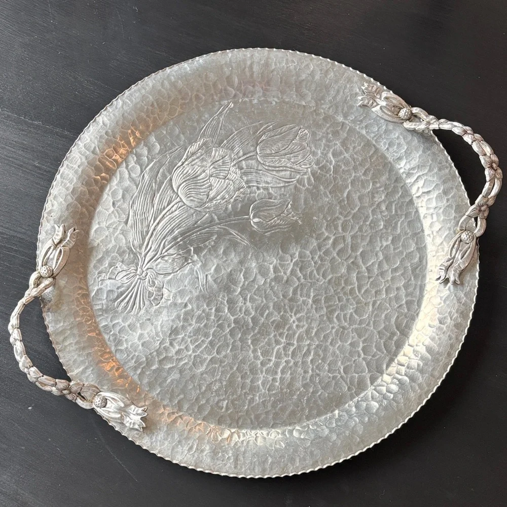 VTG *Rodney Kent* Hand Wrought Hammered Aluminum Round Serving Tray/Platter
